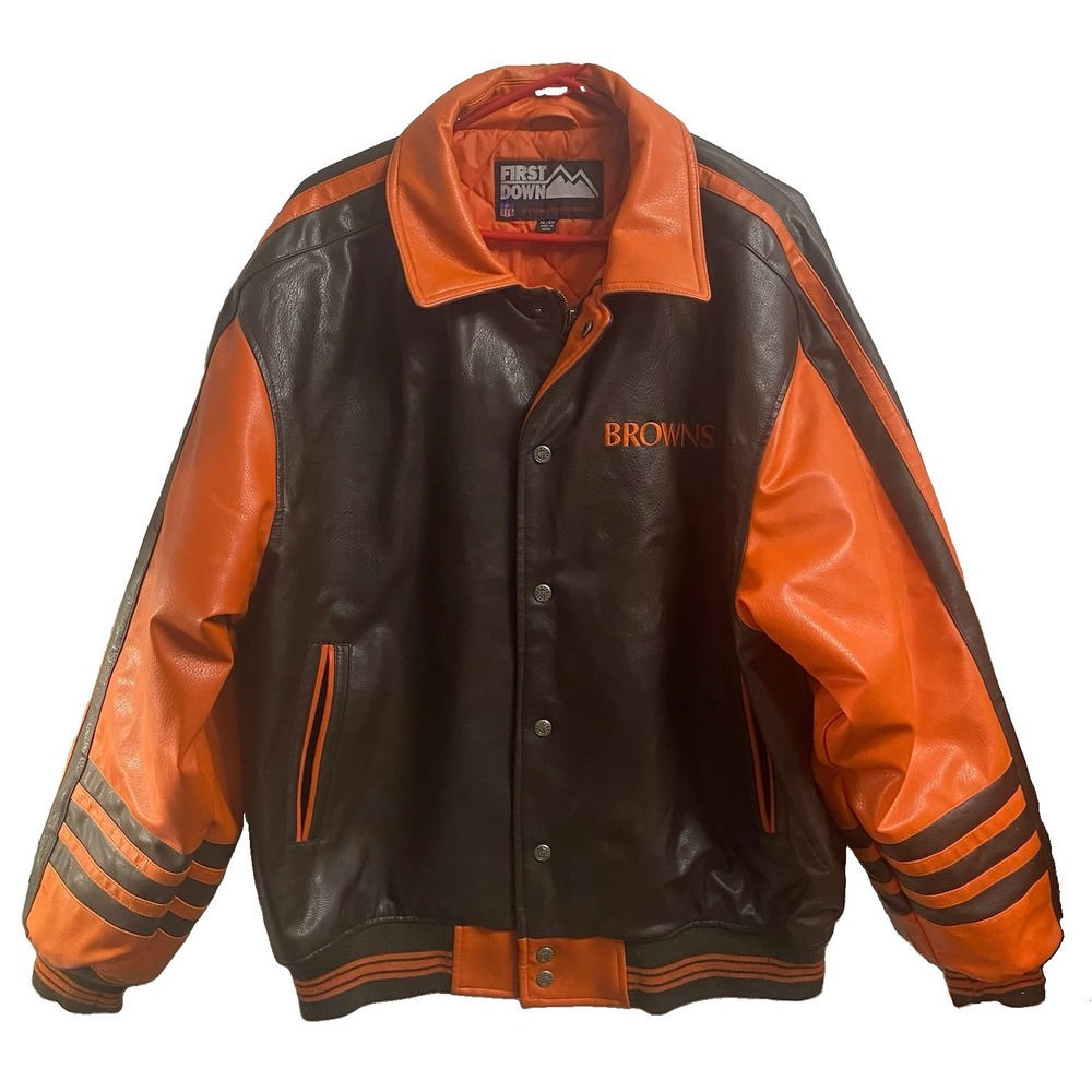 Vintage Cleveland Browns PVC Leather Embroidered Logo NFL Lic. Football Jacket L